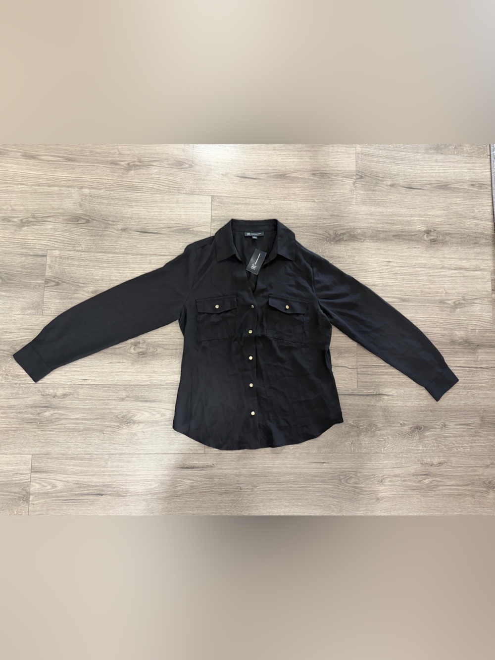 Black Button-Up Shirt with Gold Buttons